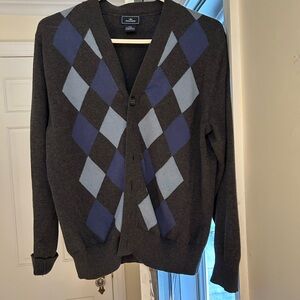 Docker Men's Argyle Cardigan Sweater - Blue and Gray medium